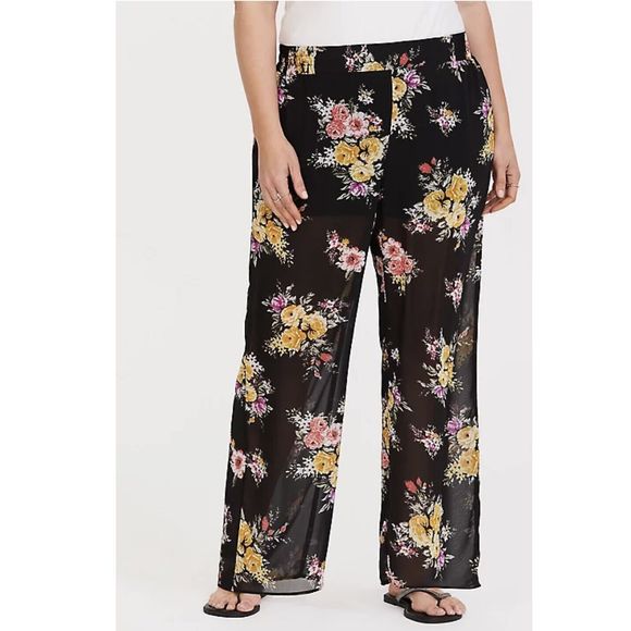 Torrid floral chiffon pants - size 1X - multicolored - Picture 3 of 11